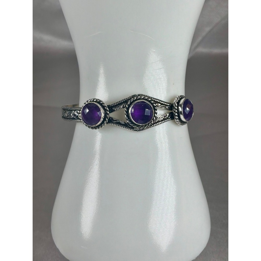 Faceted Amethyst Triple-Stone Cuff 💜✨